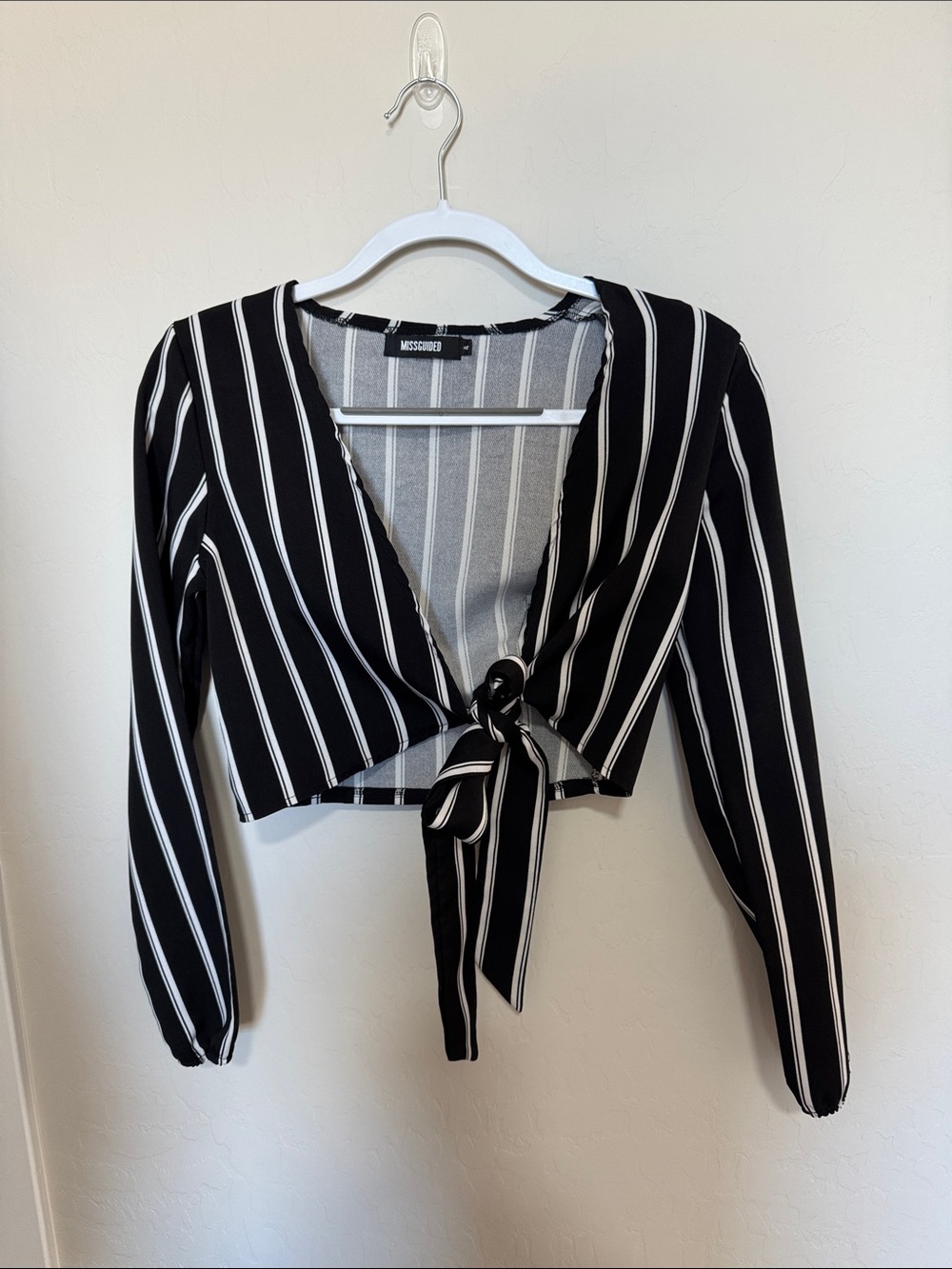 Missguided Black & White Striped Tie-Front Crop Top